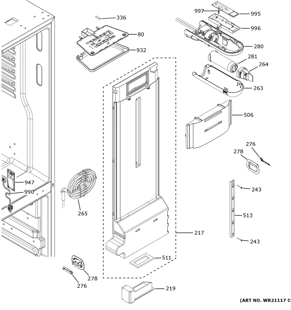 Fresh Food Section Diagram and Parts List for GNE25JGKNFWW  General Electric Refrigerator
