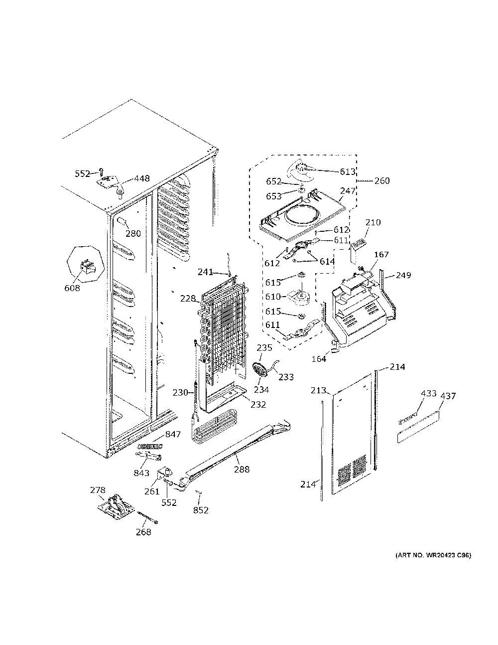 Freezer Section Diagram and Parts List for GSS25CGHXCWW  General Electric Refrigerator