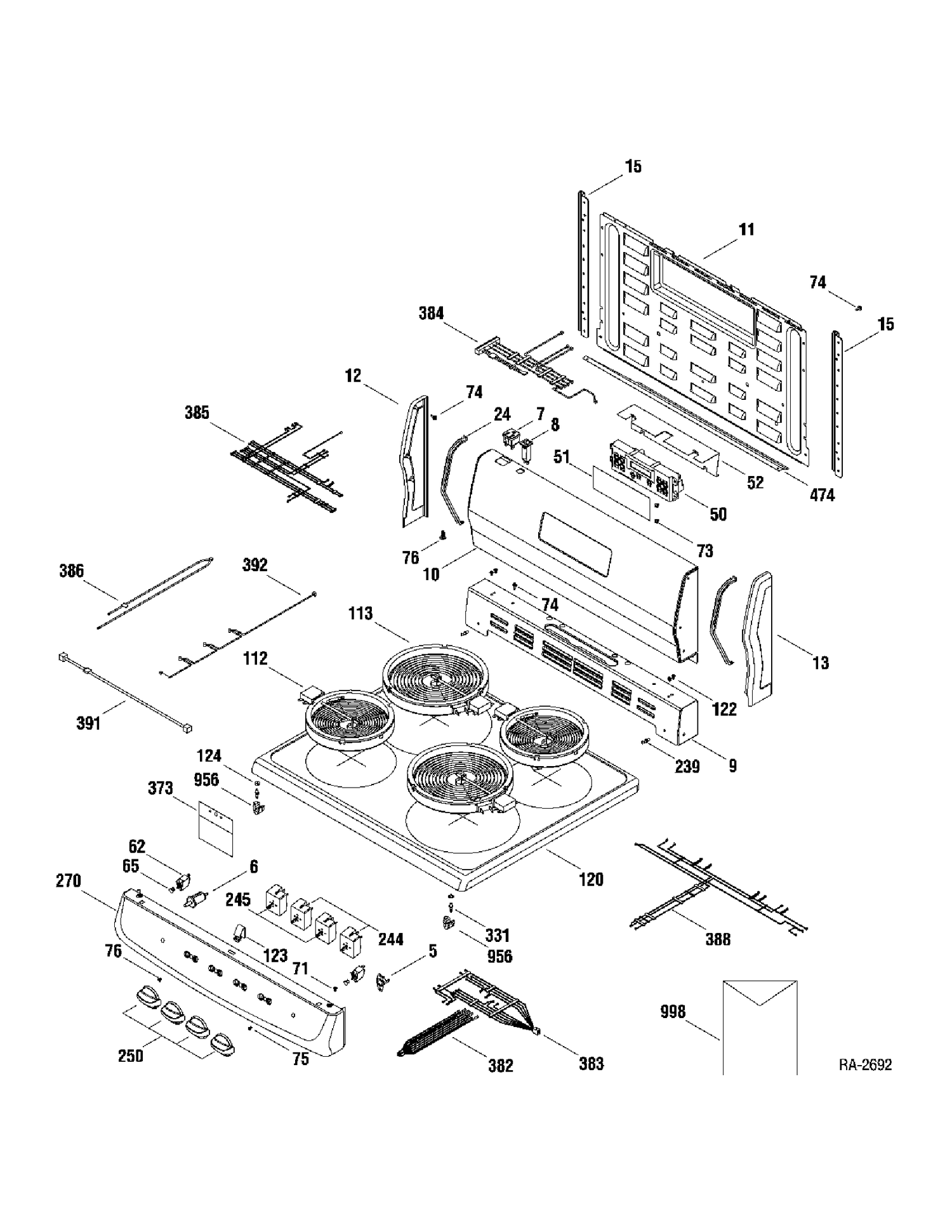 CONTROLS & COOKTOP Diagram and Parts List for JCAP760BM1BB  General Electric Range