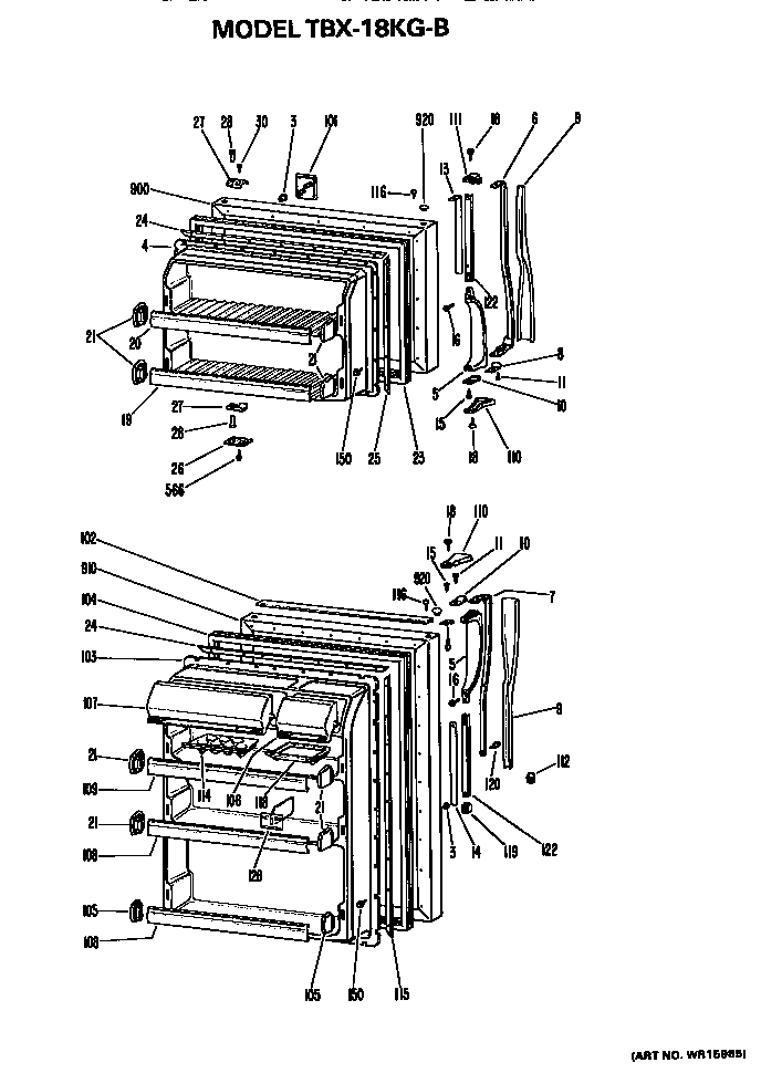 Doors Diagram and Parts List for TBX18KGB  General Electric Refrigerator