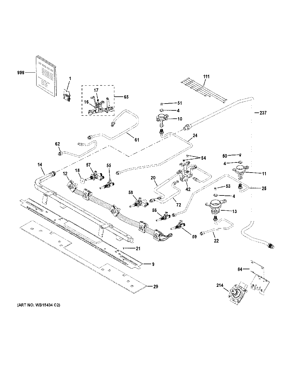 Gas & burner parts Diagram and Parts List for P2B940SEJ8SS  General Electric Range