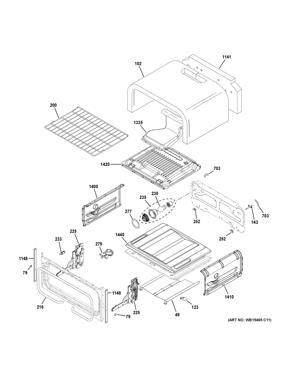 Upper Oven Diagram and Parts List for JGB860FEJ1DS  General Electric Range