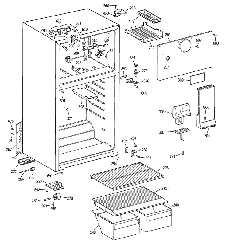 Cabinet Diagram and Parts List for GTT18BBMDRCC  General Electric Refrigerator