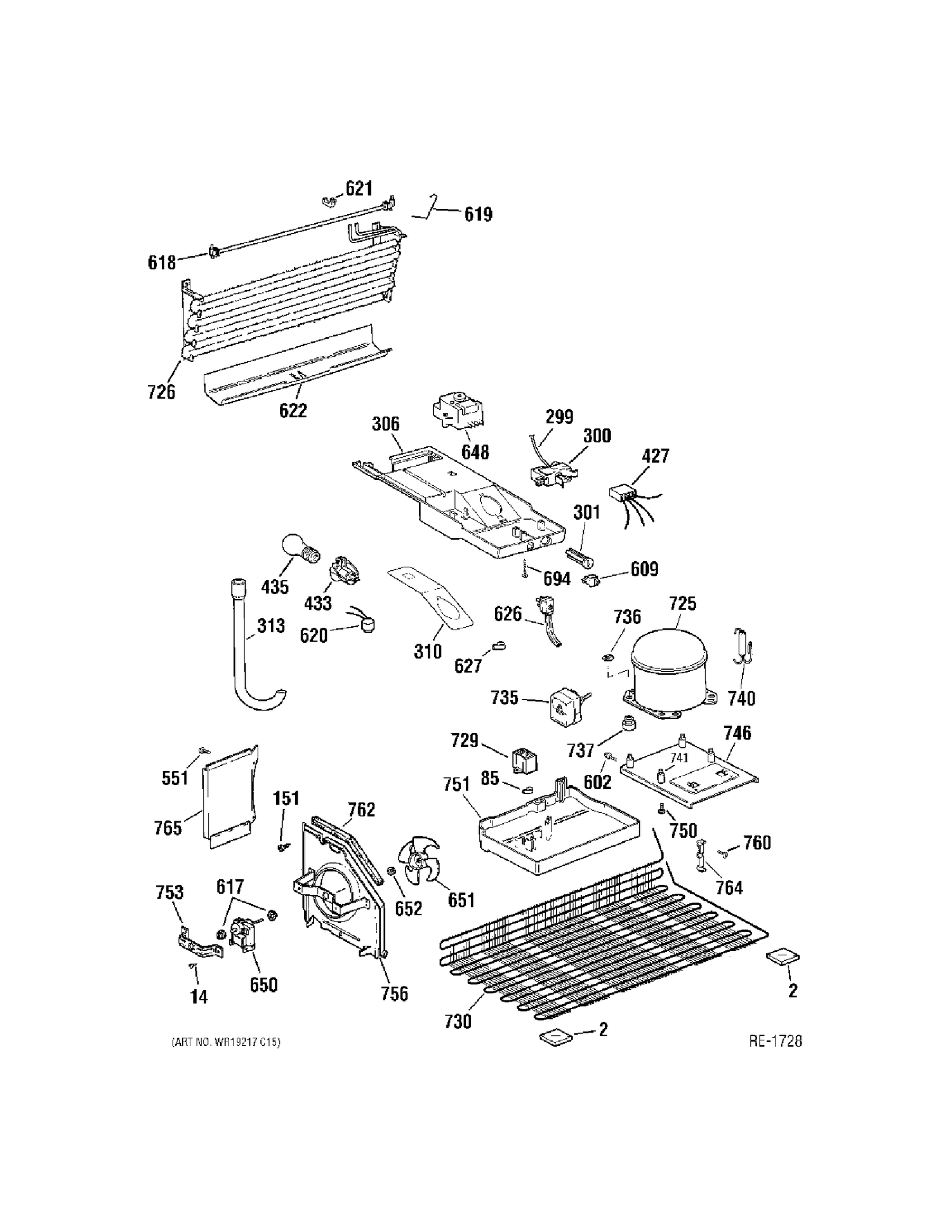 SYSTEM PARTS Diagram and Parts List for 38451HBRFRWW  General Electric Refrigerator