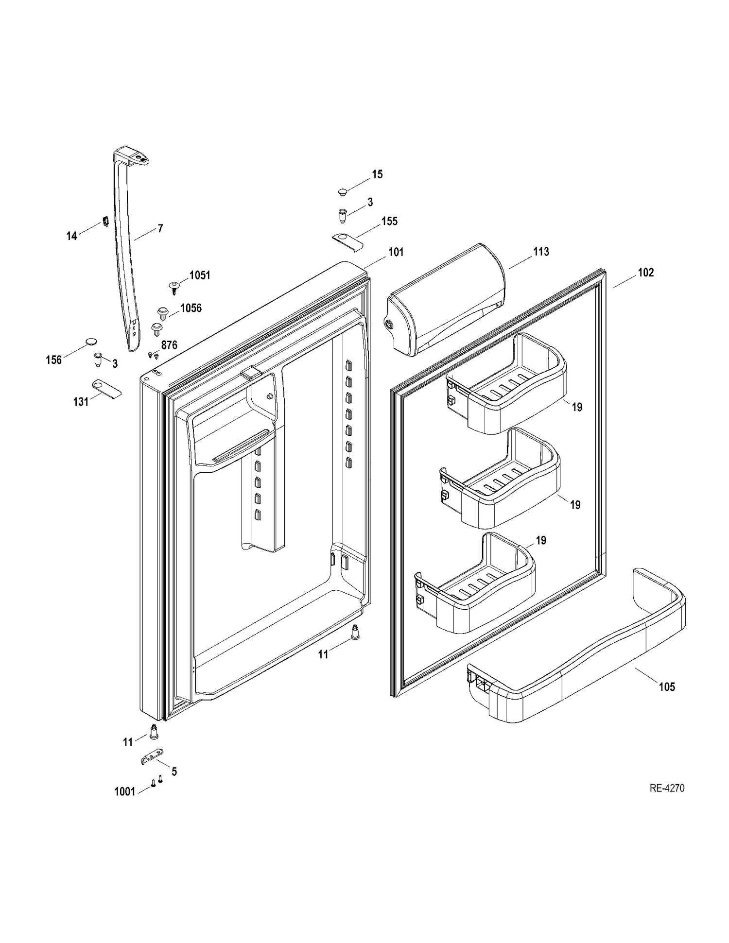 FF DOOR Diagram and Parts List for GTRC0KBZARBB  General Electric Refrigerator