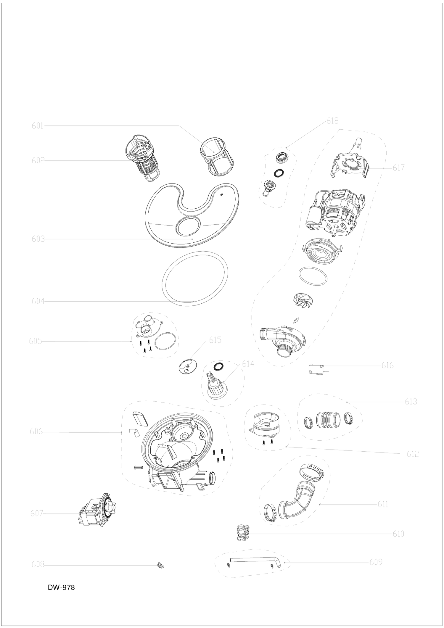 SUMP & MOTOR MECHANISM Diagram and Parts List for GDT650SSF0SS  General Electric Dishwasher