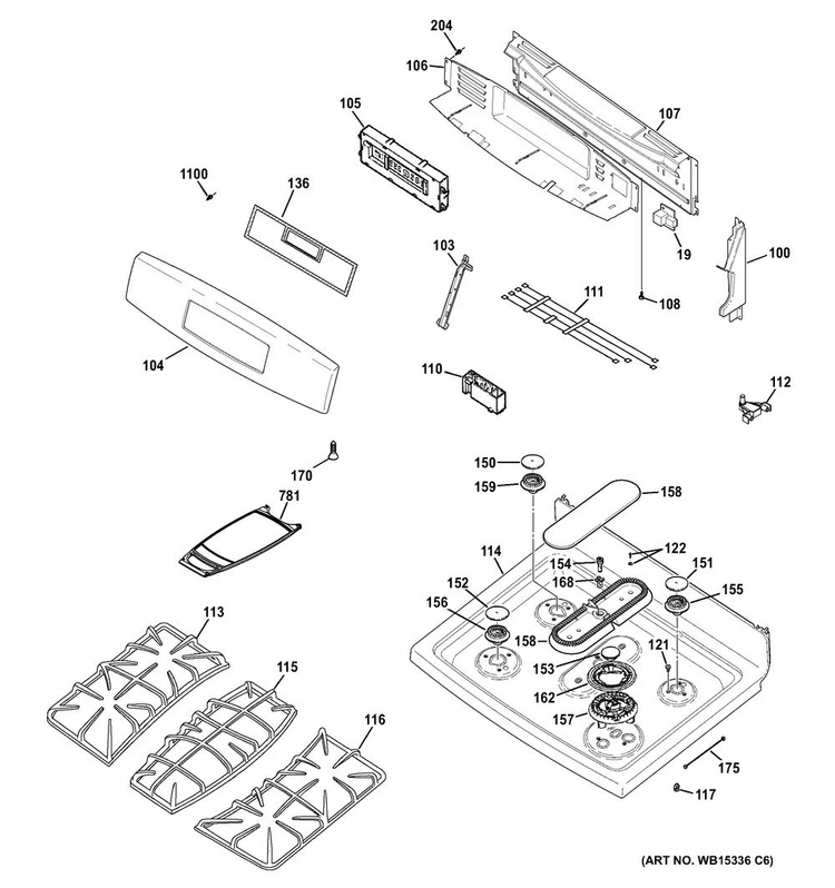 Control Panel & Cooktop Diagram and Parts List for PGB920DEF2BB  General Electric Range