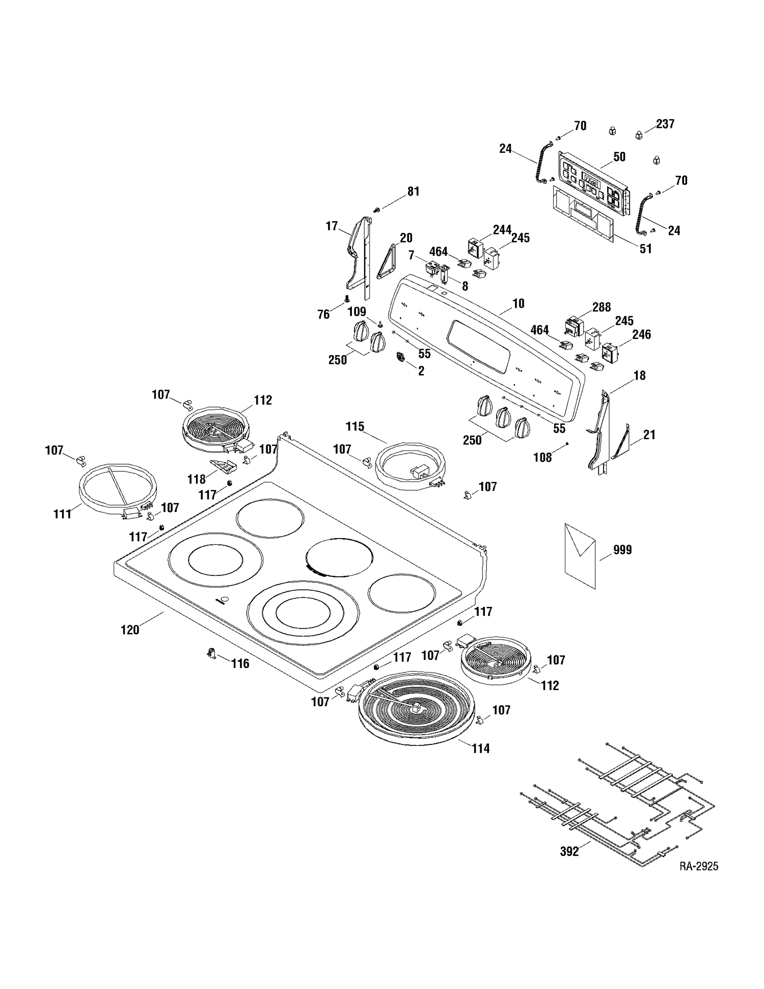 CONTROLS & COOKTOP Diagram and Parts List for JCBP83DP1BB  General Electric Range