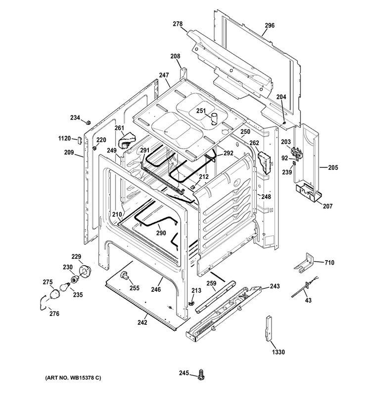 Body Parts Diagram and Parts List for JBS27DF1WW  General Electric Range