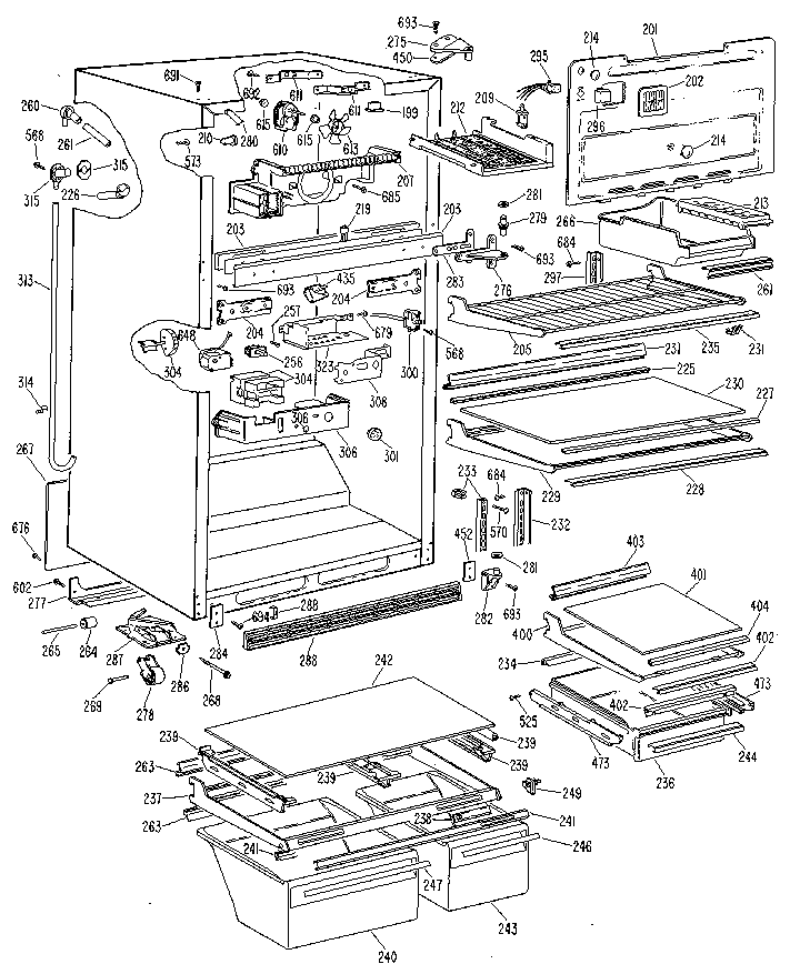 Cabinet Diagram and Parts List for TBX24ZLR  General Electric Refrigerator