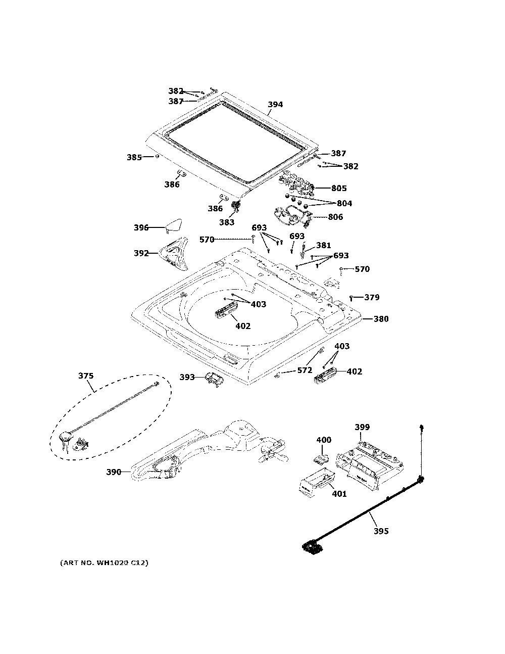 Top Panel And Lid Diagram and Parts List for GTW840CSN1WS  General Electric Washer