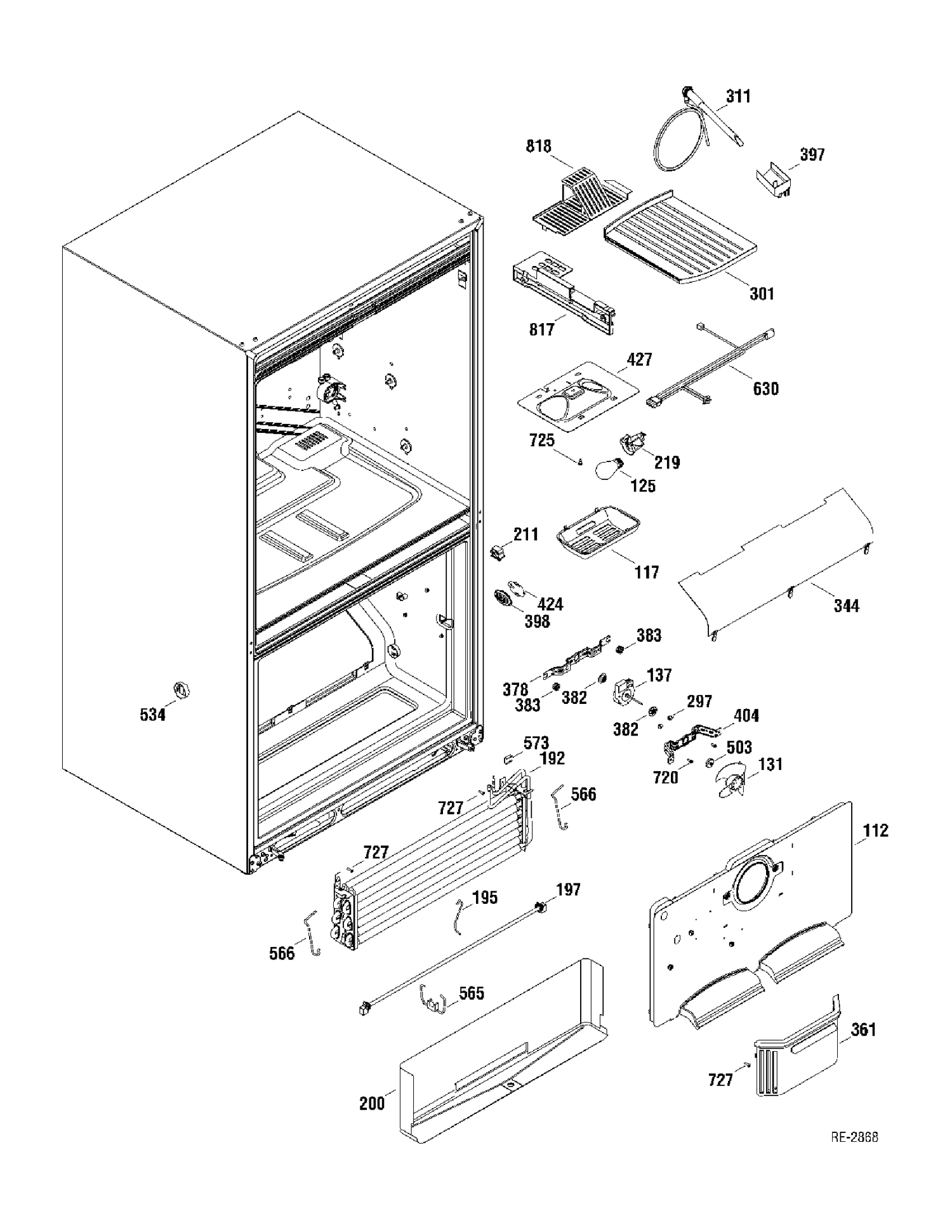 FREEZER SECTION Diagram and Parts List for PFRS5NBWASS  General Electric Refrigerator