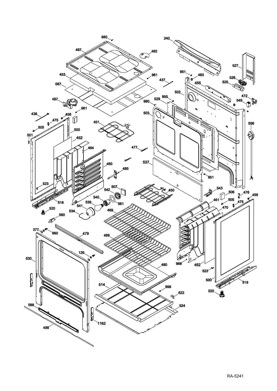 Body Parts Diagram and Parts List for JCB870SF2SS  General Electric Range