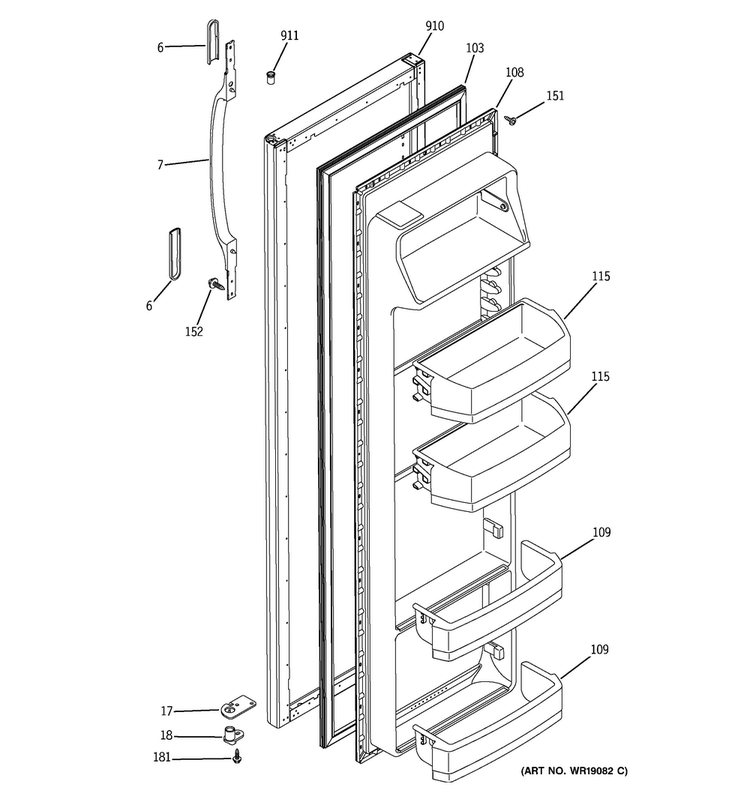 Fresh Food Door Diagram and Parts List for HSS22BDMCWH  Hotpoint Refrigerator