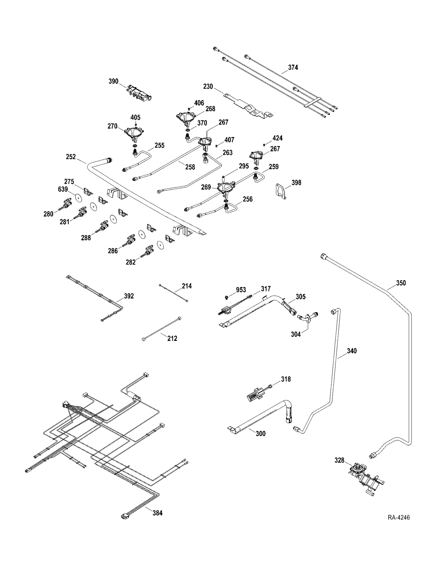GAS PARTS Diagram and Parts List for JCGB600DET1WW  General Electric Range