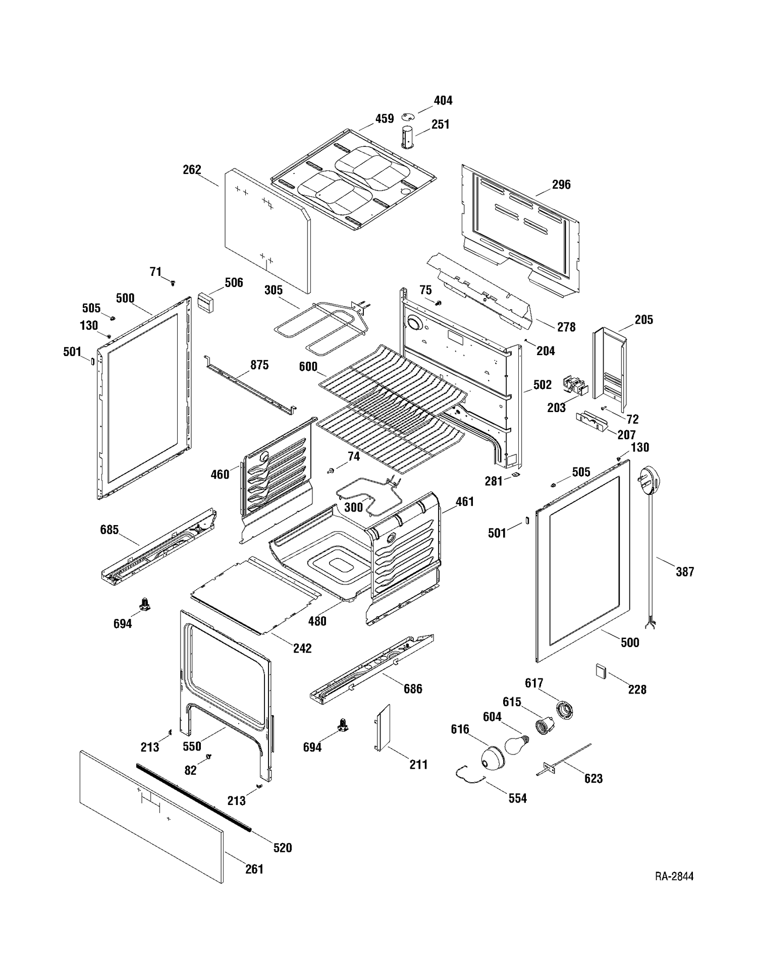 BODY PARTS Diagram and Parts List for JCBS28DN1WW  General Electric Range