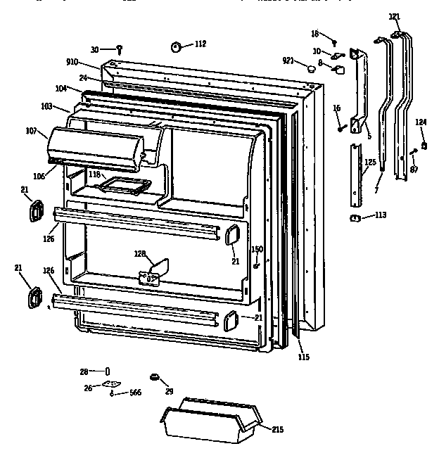 Fresh Food Door Diagram and Parts List for TBX18JISJRWH  General Electric Refrigerator