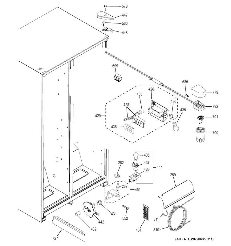 Fresh Food Section Diagram and Parts List for GSH25JSDDSS  General Electric Refrigerator