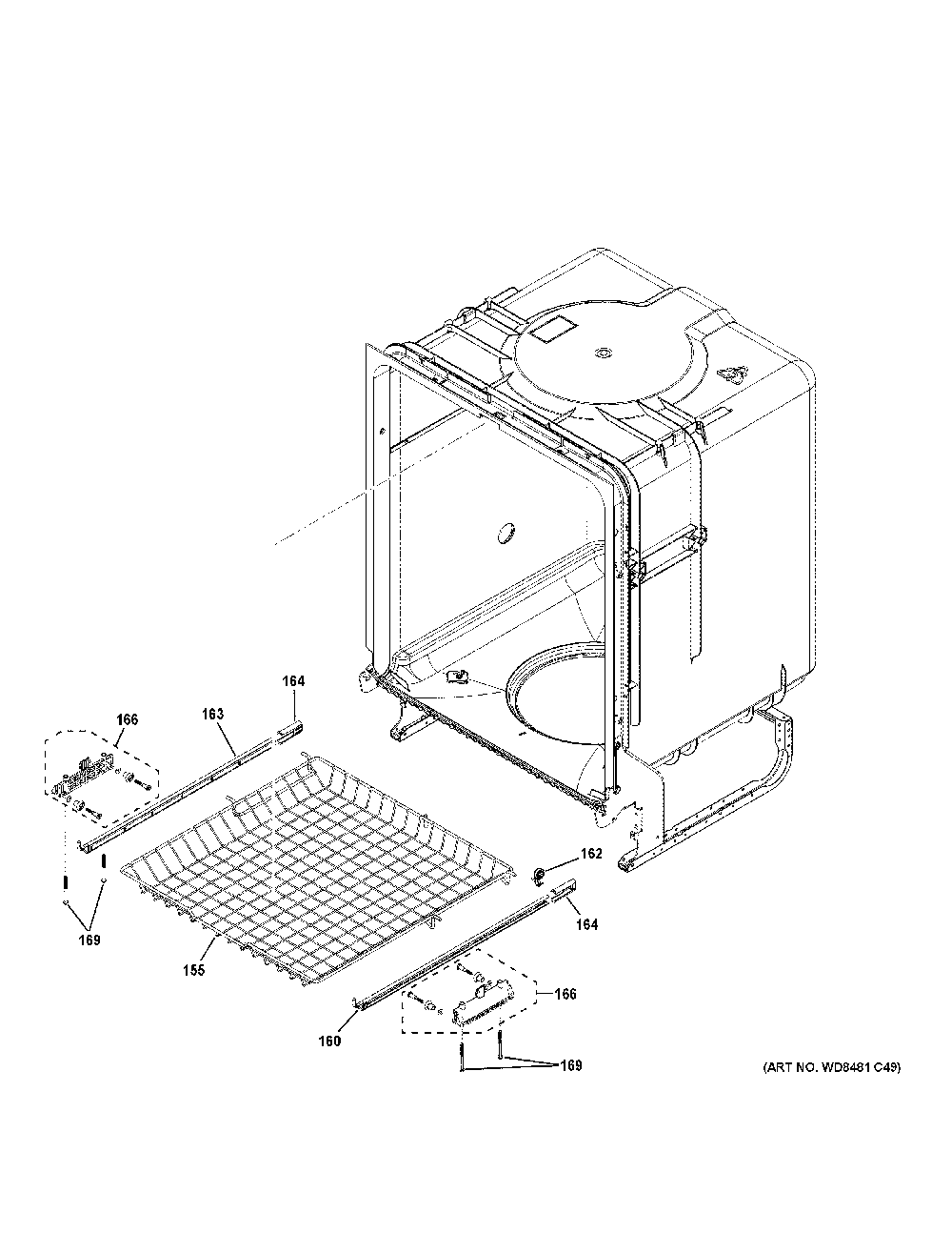 Body Parts Diagram and Parts List for GDP630PGR3BB  General Electric Dishwasher