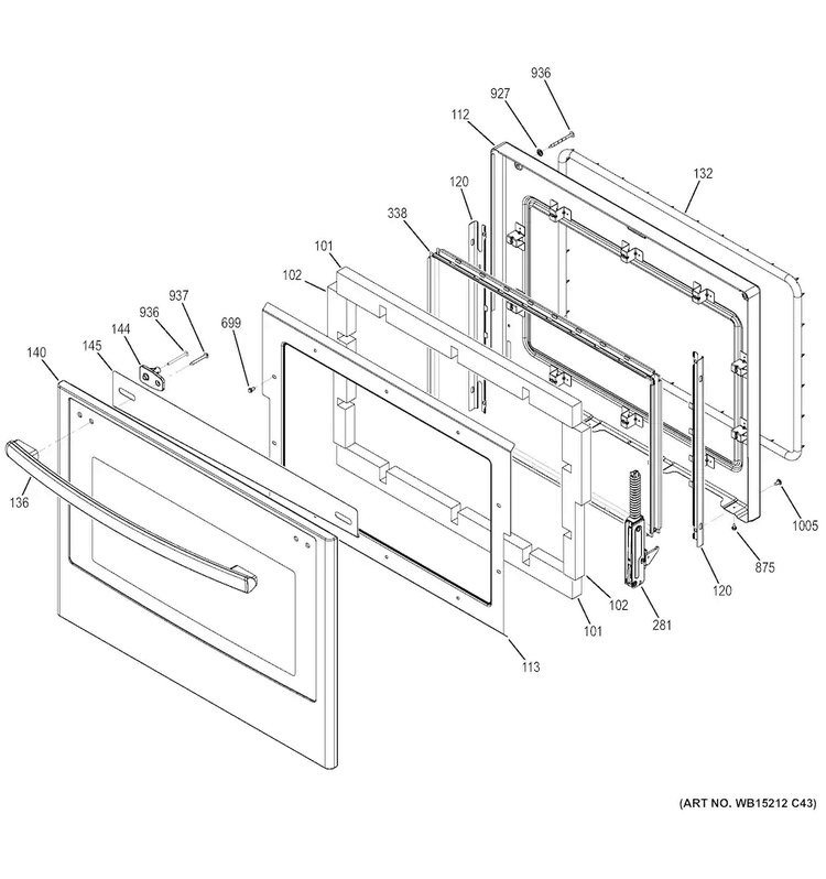 Door Diagram and Parts List for JT3000DF4BB  General Electric Wall Oven