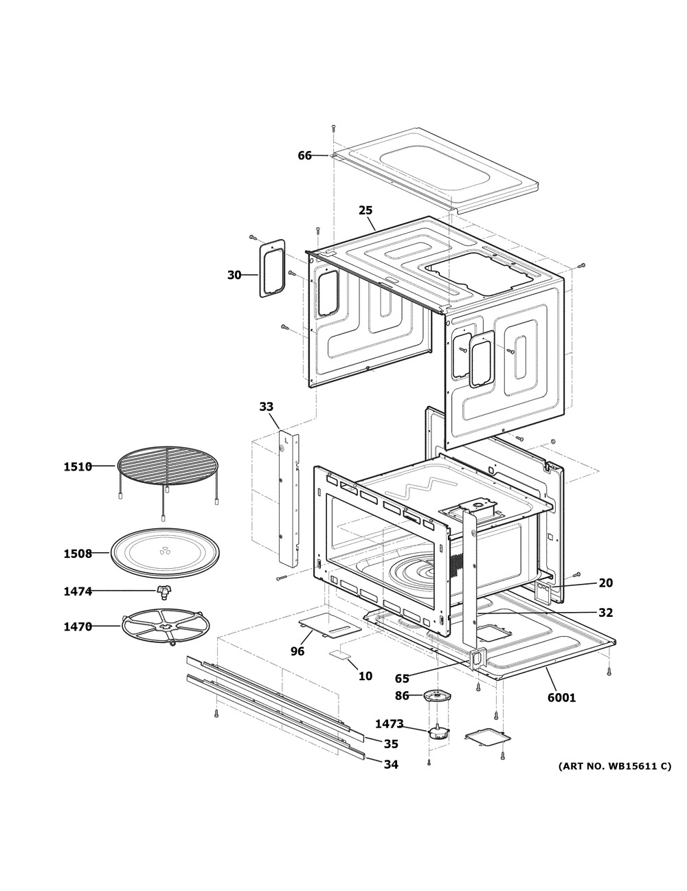 Oven Cavity Parts Diagram and Parts List for CWB713P2N2S1  General Electric Microwave