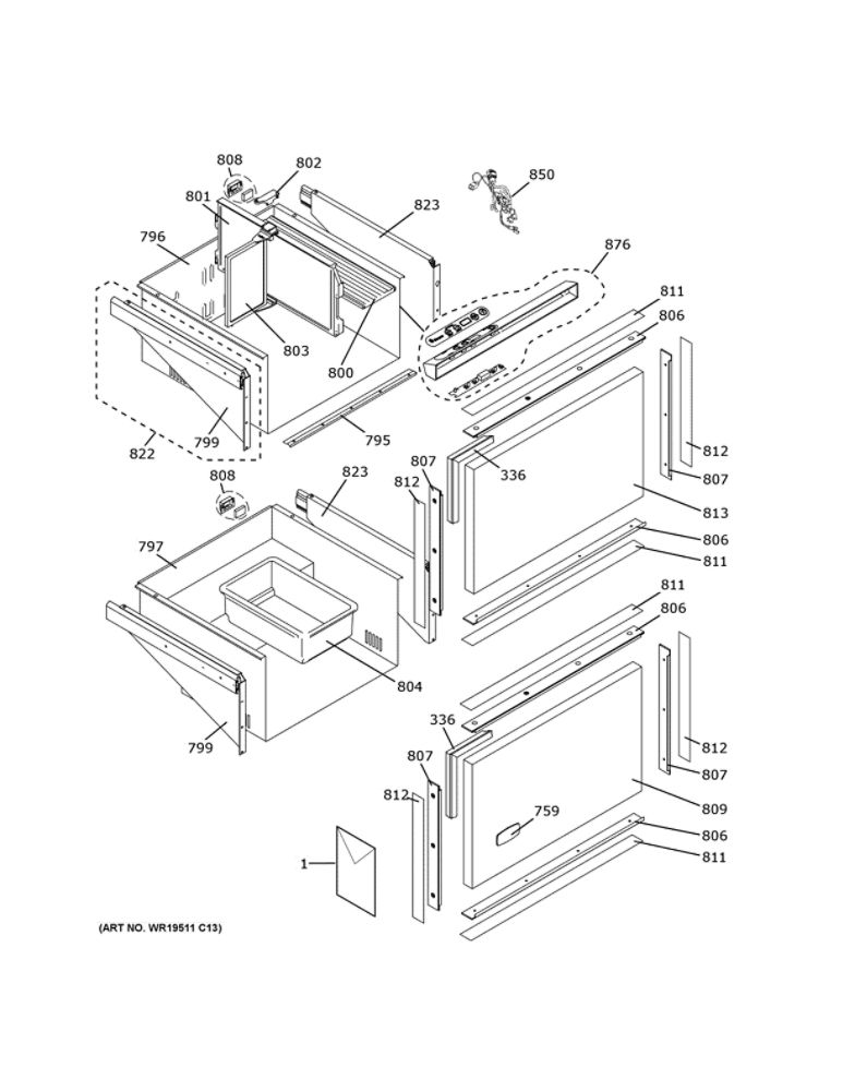 Doors And Controls Diagram and Parts List for ZIDI240WBII  General Electric Refrigerator