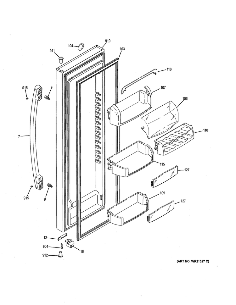 Refrigerator Door Diagram and Parts List for GSE26HMECHES  General Electric Refrigerator