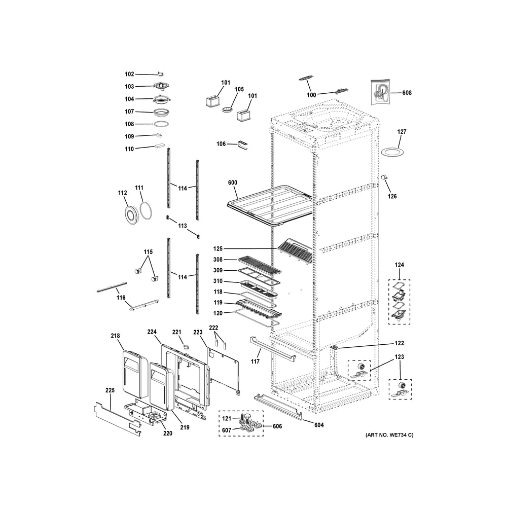 Cabinet Diagram and Parts List for PFH18HSPV0MC  General Electric Dryer
