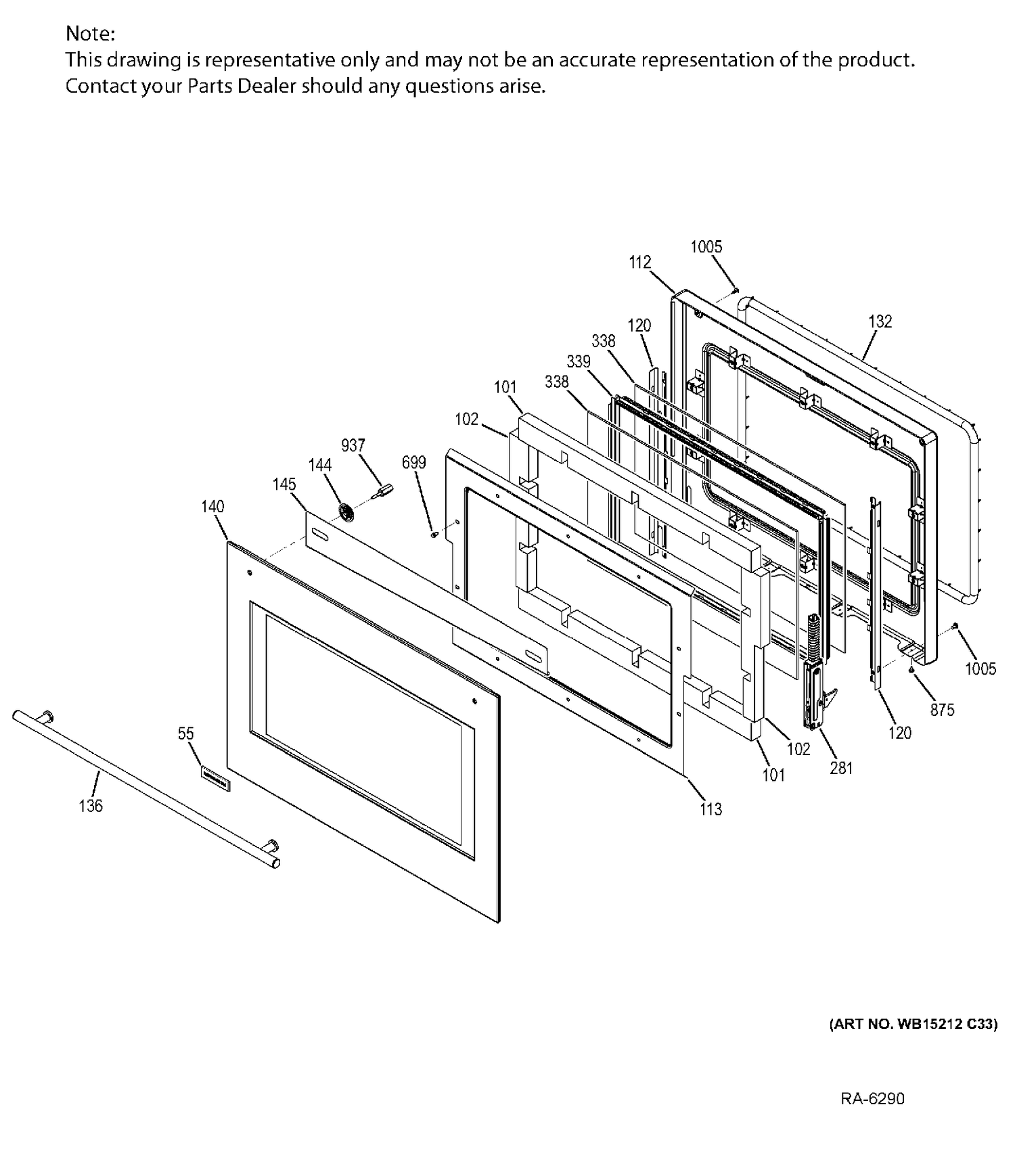 UPPER DOOR Diagram and Parts List for ZET9550SH1SS  General Electric Range