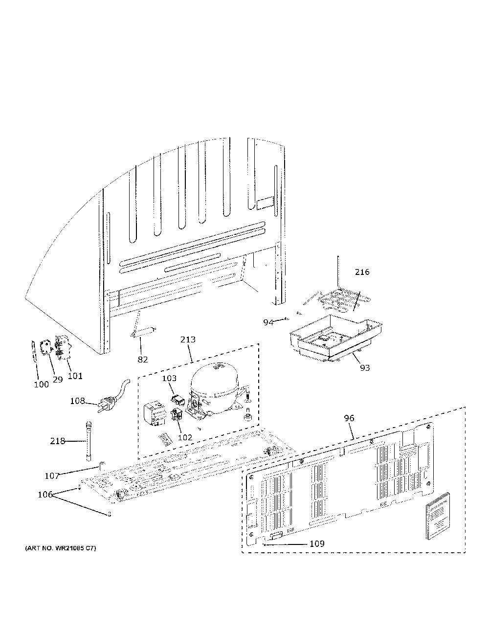 Machine Compartment Diagram and Parts List for GTE21GTHGWW  General Electric Refrigerator