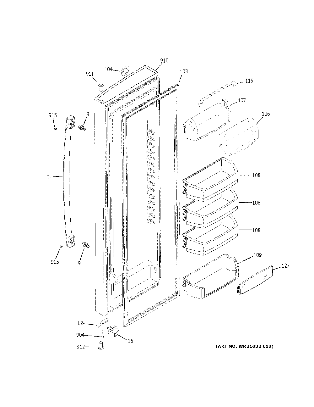 Fresh Food Door Diagram and Parts List for GSS23GMKMCES  General Electric Refrigerator