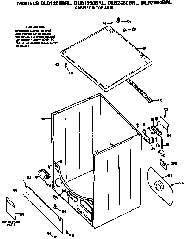 Cabinet And Top Diagram and Parts List for DLB2650BRL  Hotpoint Dryer