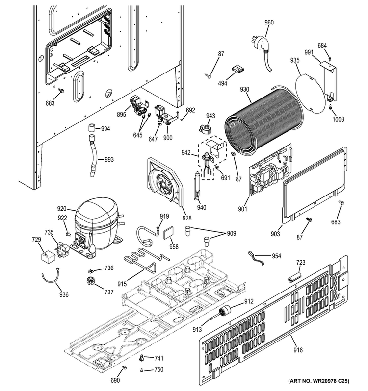 Machine Compartment Diagram and Parts List for DFE28JGHEBB  General Electric Refrigerator