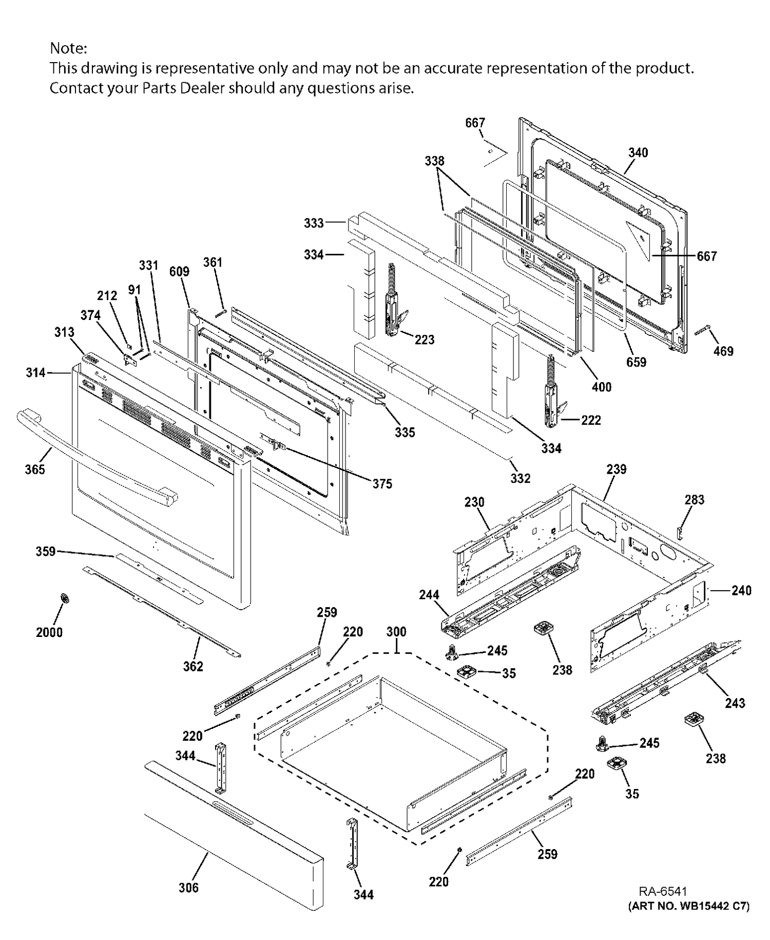 DOOR & DRAWER PARTS Diagram and Parts List for PCGB911DEJ3WW  General Electric Range
