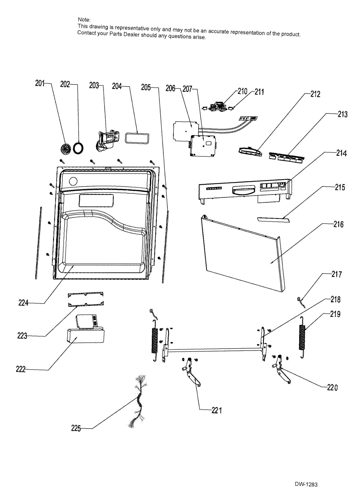 DOOR ASM Diagram and Parts List for GDF410SGF1WW  General Electric Dishwasher