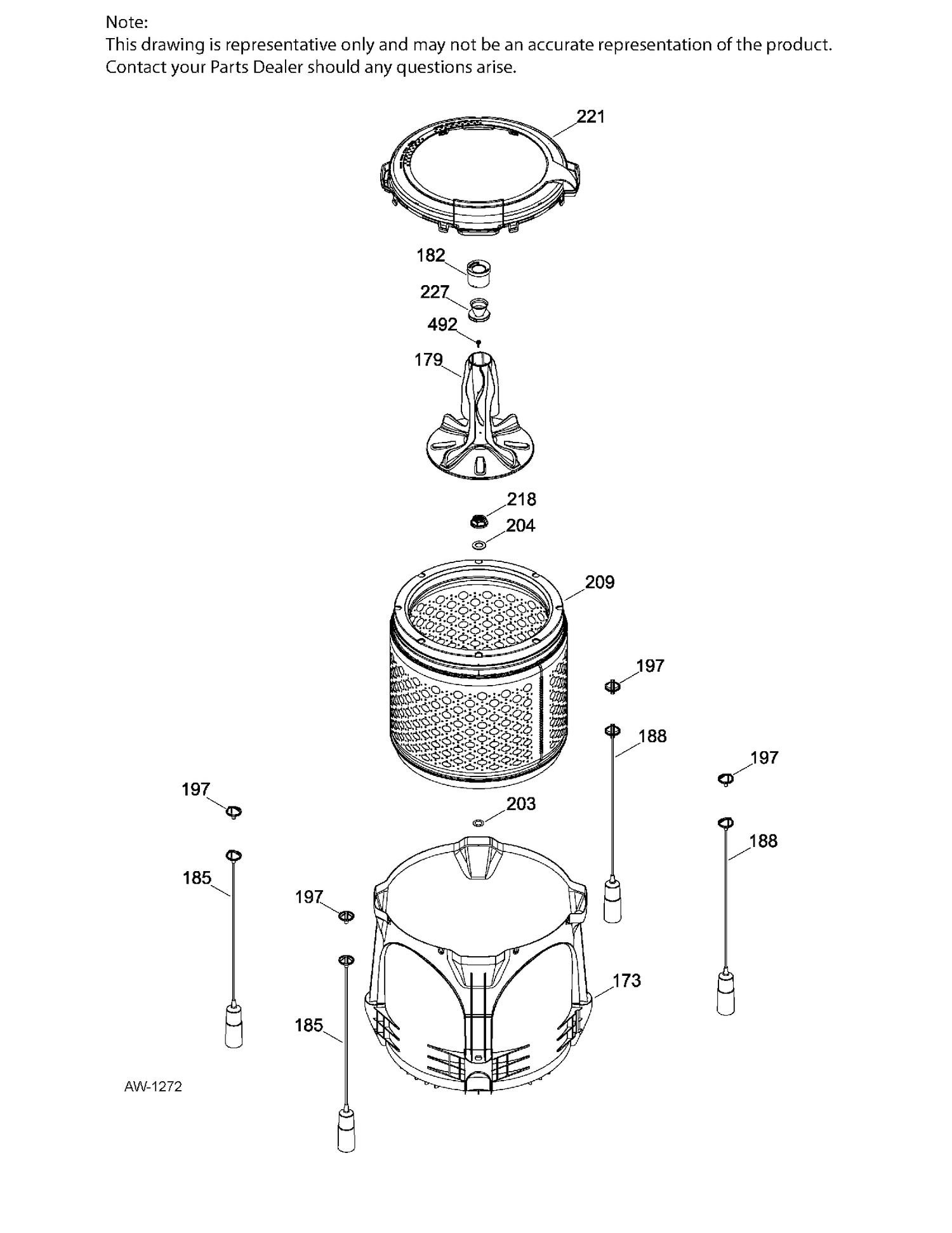 TUB, BASKET & AGITATOR Diagram and Parts List for GTW330BMK1WW  General Electric Washer