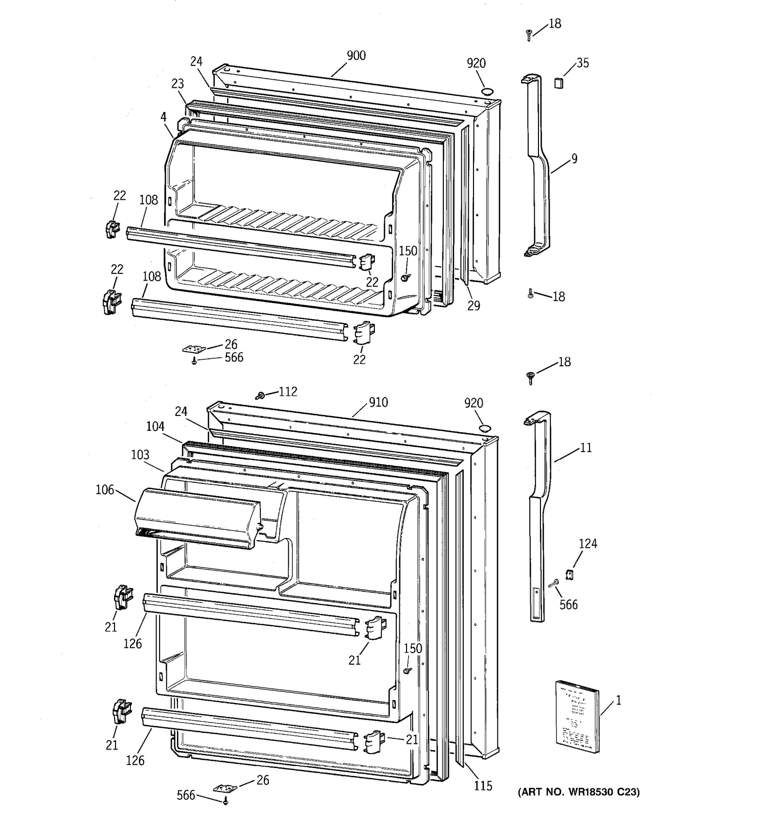 DOORS Diagram and Parts List for MTS16GBMERWW  General Electric Refrigerator