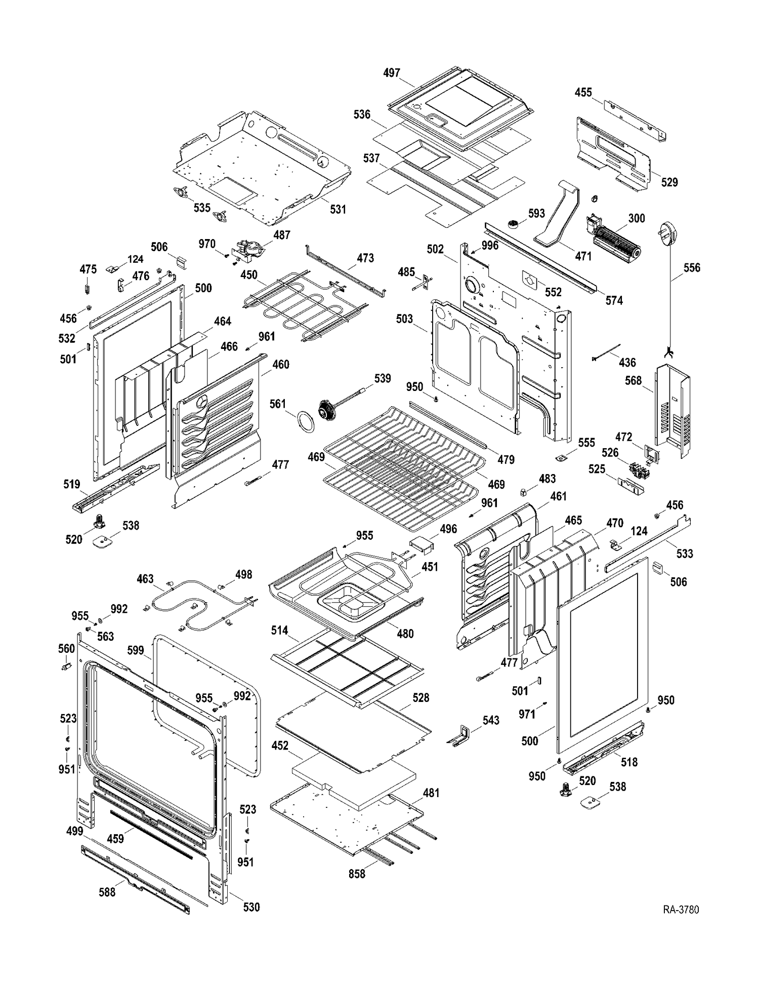 BODY PARTS Diagram and Parts List for PCS905SR1SS  General Electric Range