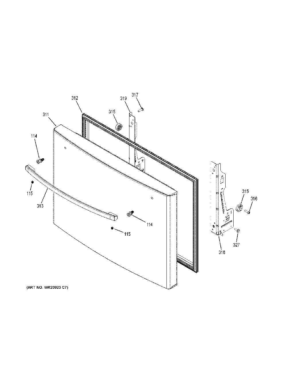 Freezer door Diagram and Parts List for GNE29GYNDFS  General Electric Refrigerator