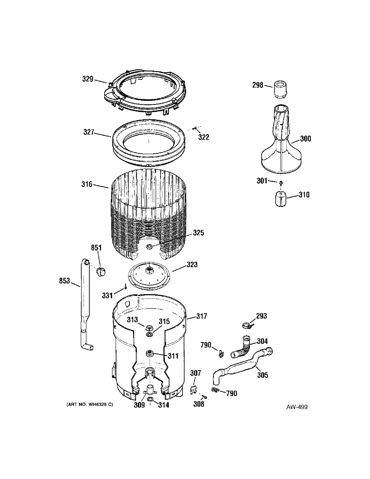TUB Diagram and Parts List for 57481D1WW  General Electric Washer