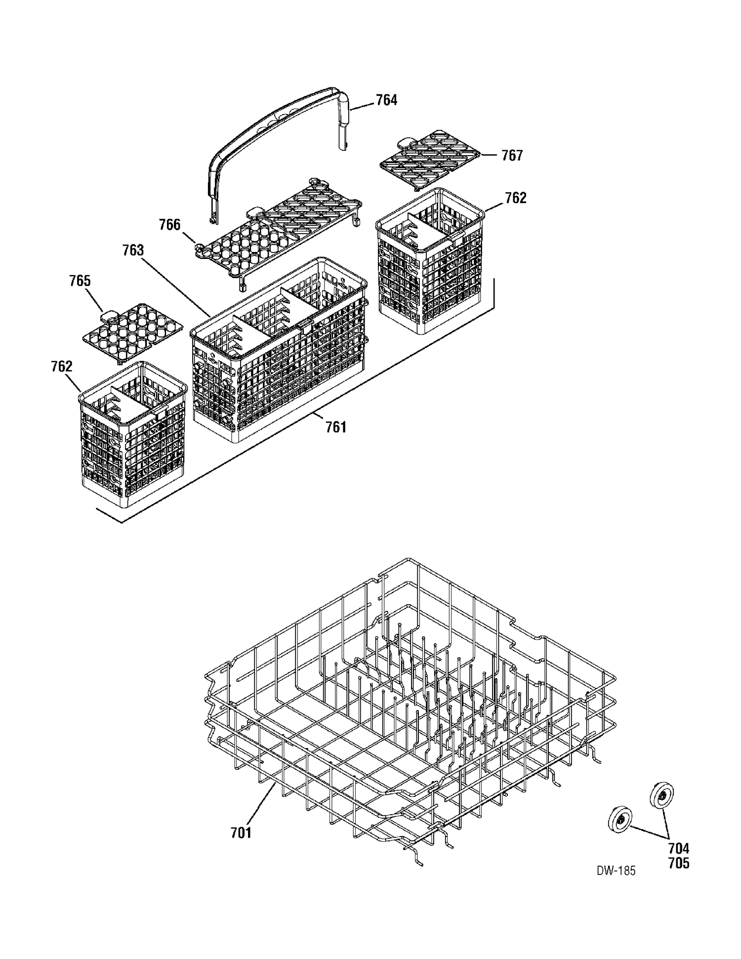 LOWER RACK Diagram and Parts List for GSD6229G00BB  General Electric Dishwasher