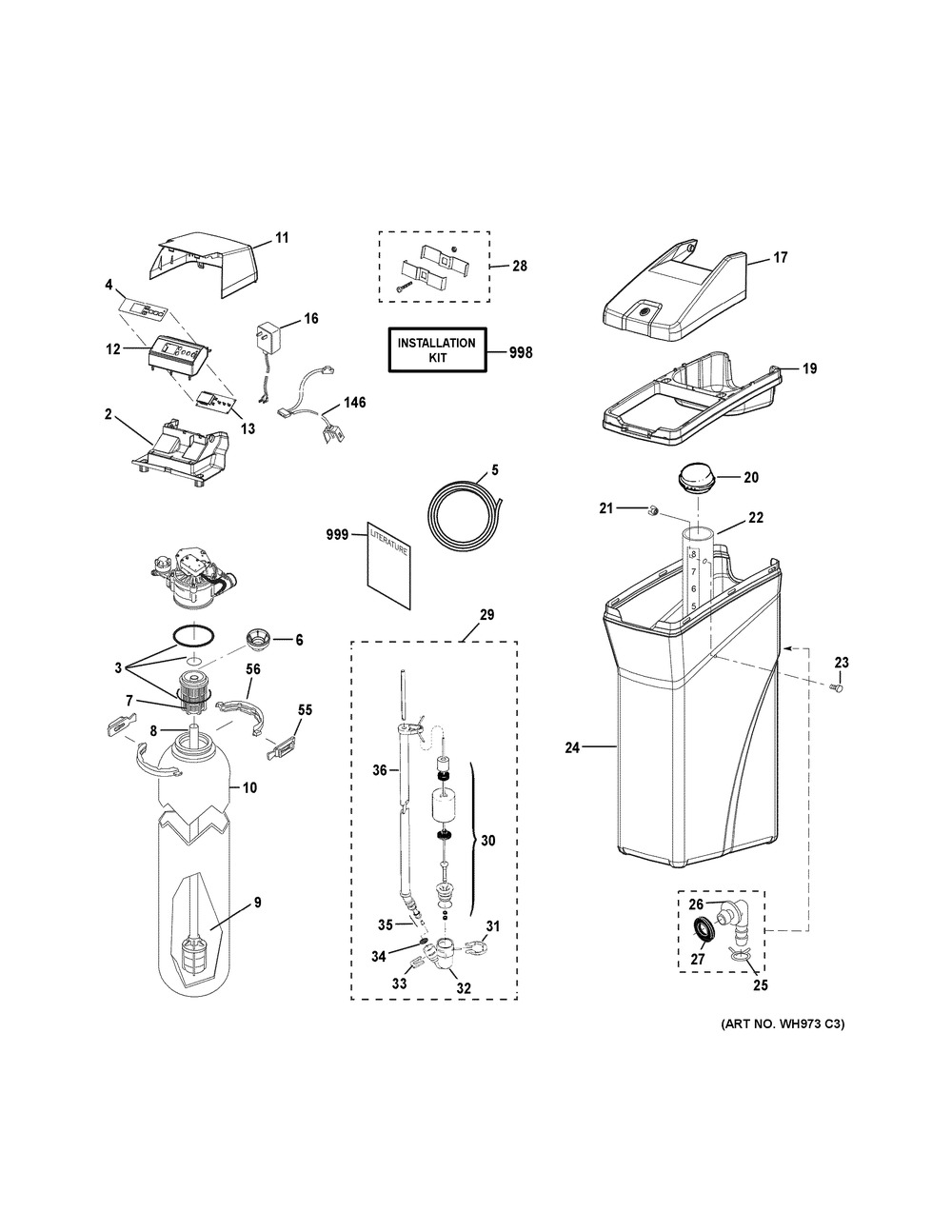 Body Parts Diagram and Parts List for GXSH40V01  General Electric Water Filter System