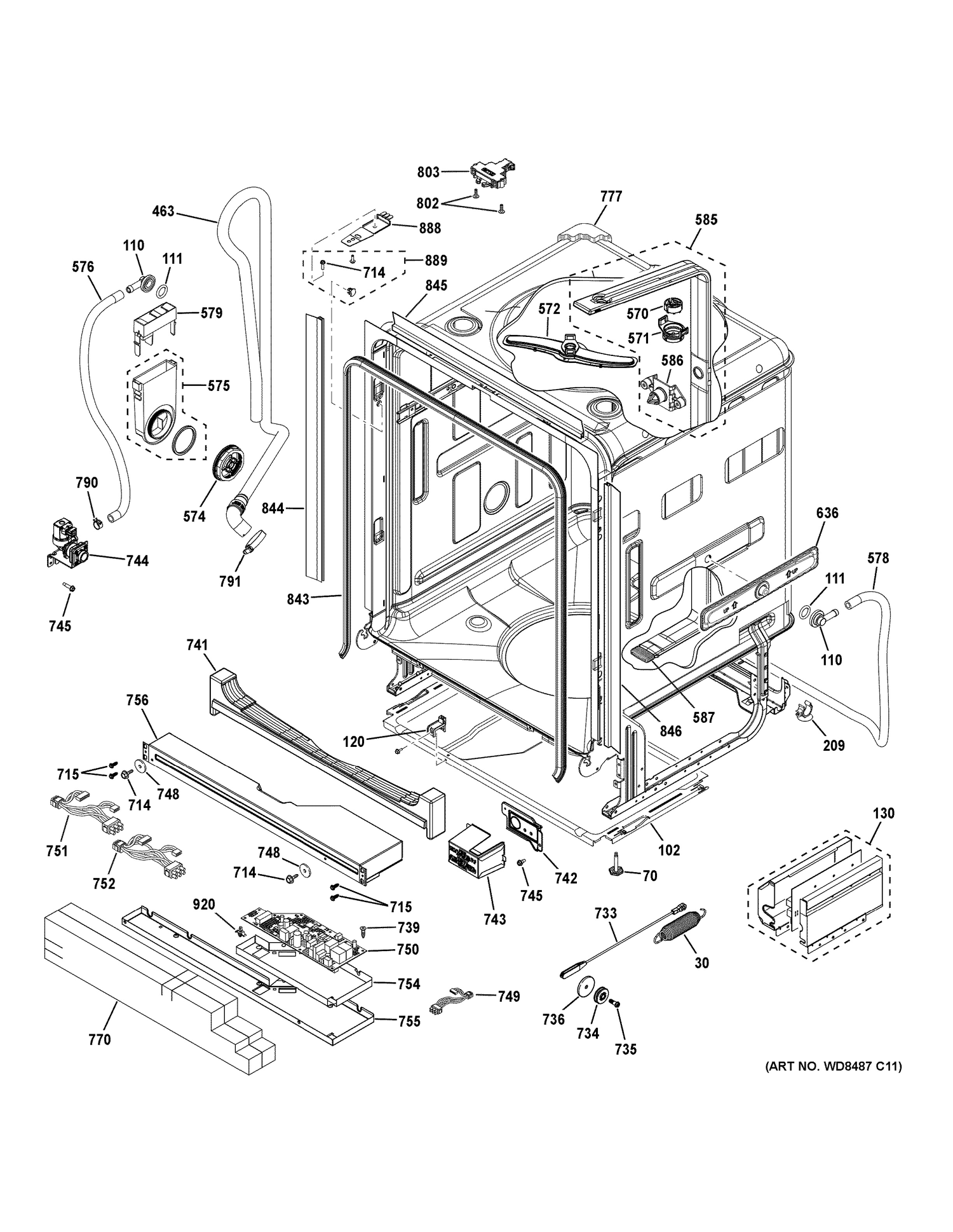 BODY PARTS 1 Diagram and Parts List for ZDT800SIF7II  General Electric Dishwasher