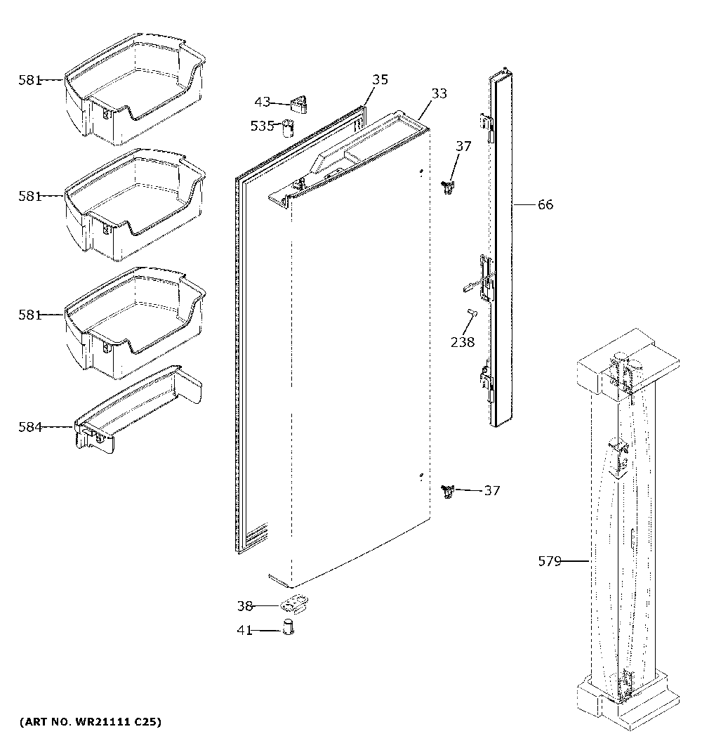 Fresh food door - lh Diagram and Parts List for GNE27JYMNFFS  General Electric Refrigerator