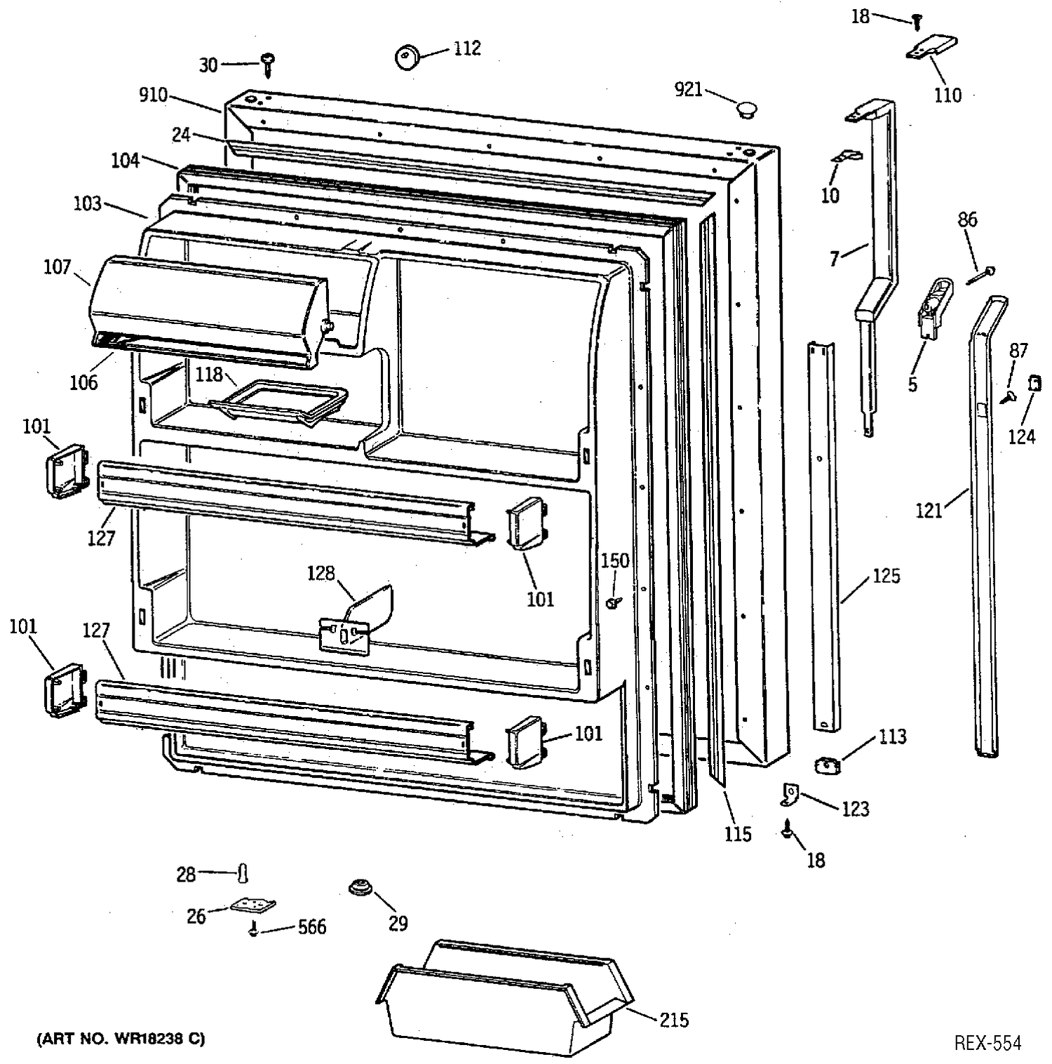 REFRIGERATOR DOOR Diagram and Parts List for TBX18Z1XCRAA  General Electric Refrigerator
