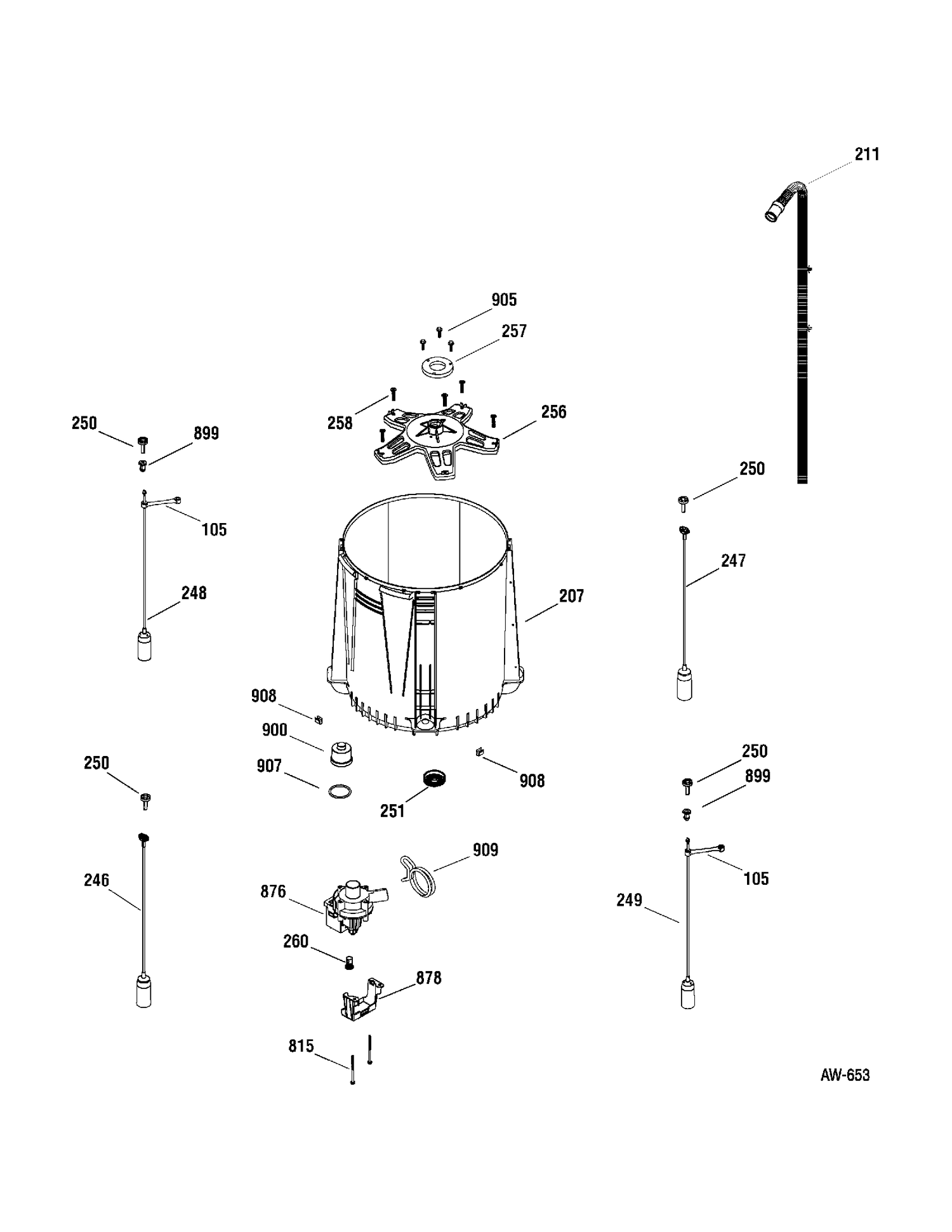 TUB GROUP Diagram and Parts List for MEXE1045H0WW  General Electric Washer