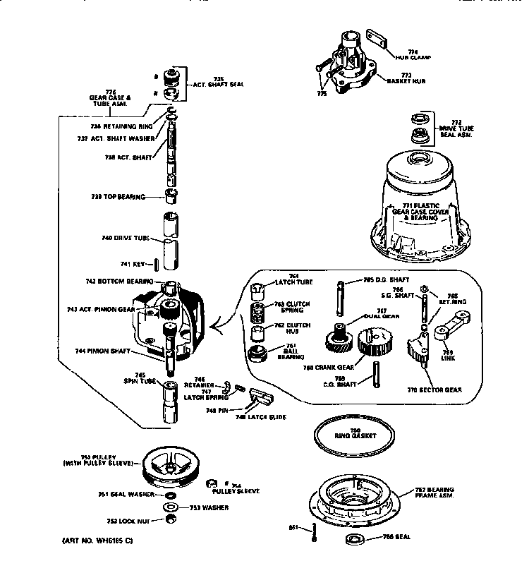 Transmission-complete Breakdown Diagram and Parts List for WWA9835SALWW  General Electric Washer