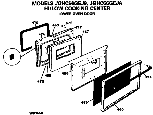 Lower Oven Door Diagram and Parts List for JGHC56GEJ9  General Electric Range