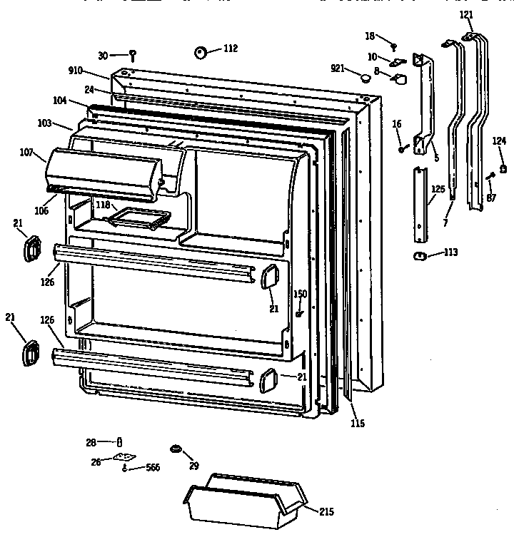 Fresh Food Door Diagram and Parts List for TBX18DISJRAD  General Electric Refrigerator