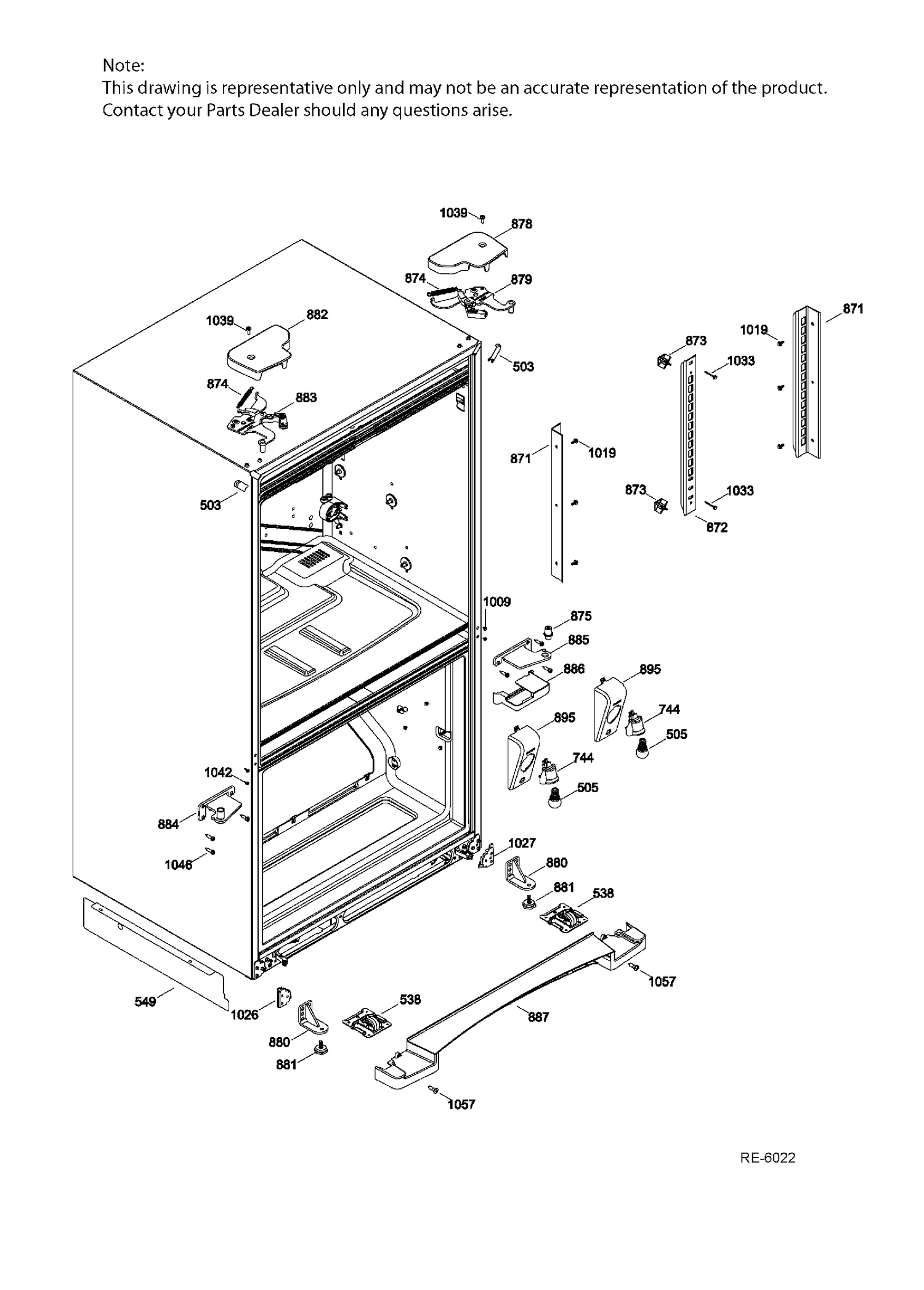 HINGE PARTS Diagram and Parts List for PNQ22LMHBFES  General Electric Refrigerator